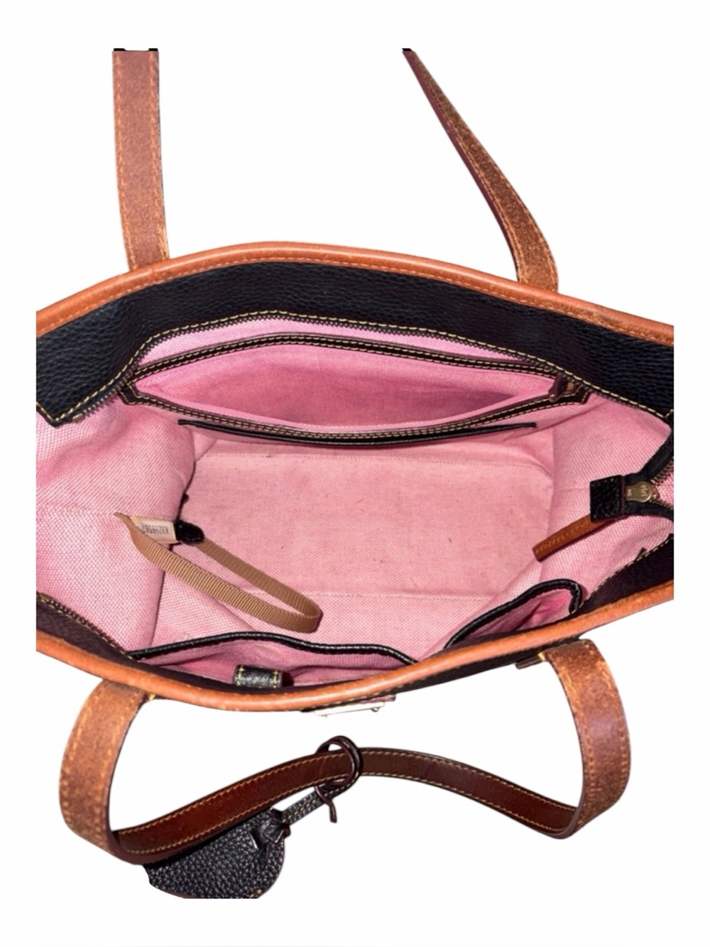 Dooney & Bourke Black Pebbled Charleston Leather Tote with Brown Trim - Picture 7 of 9
